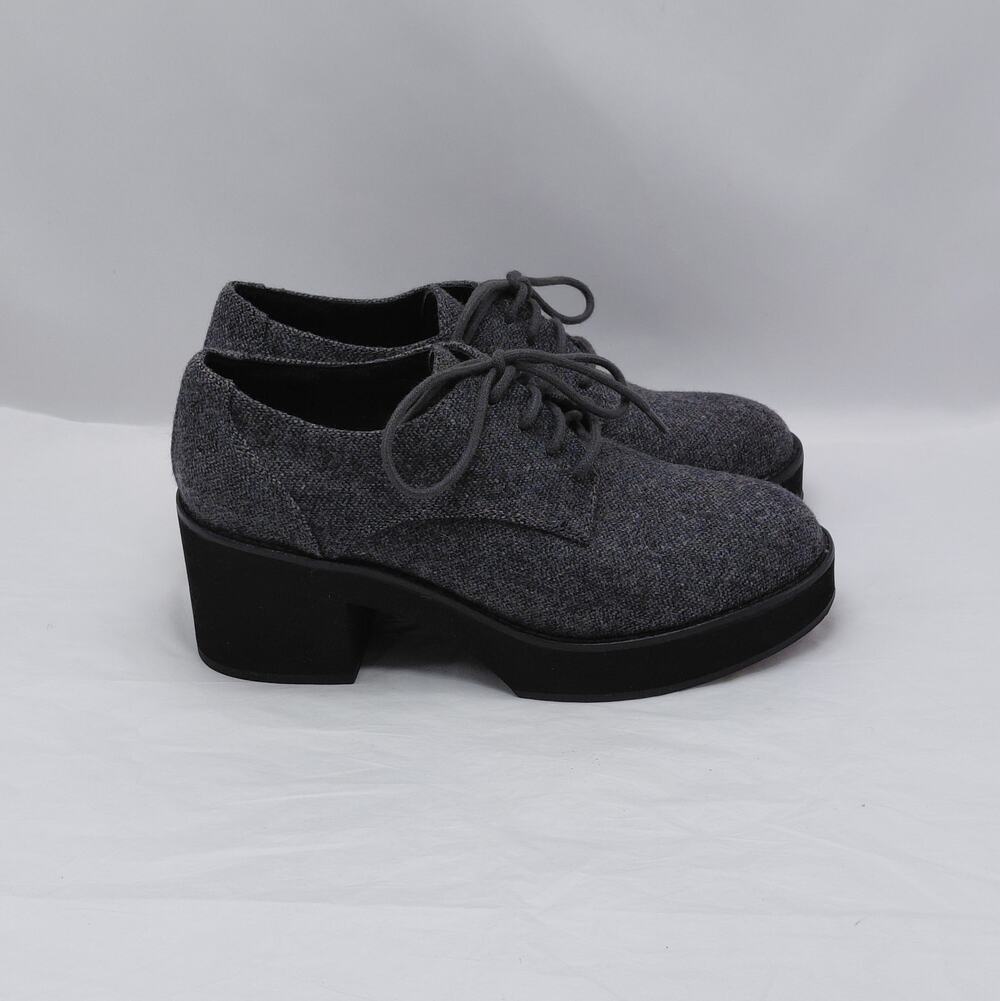 Eileen Fisher Womens Oxford Shoes Size 6.5 Gray Tweed Platform Block Heel